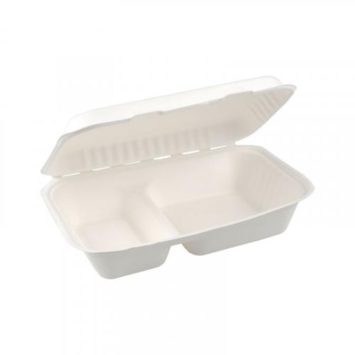 Menüboxen 2-geteilt aus Bagasse, naturweiß, 25x16cm, 25Stk.