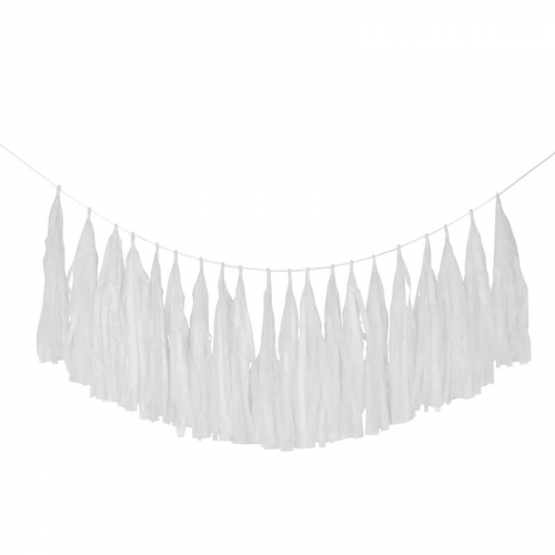 Tassel-Girlande aus Papier, weiß, 3m, 1 Stk.