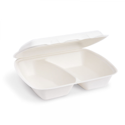 Bio Menüboxen Lunch-Boxen 2-geteilt aus Zuckerrohr Bagasse 1000ml 241x202x70mm, 50 Stk.