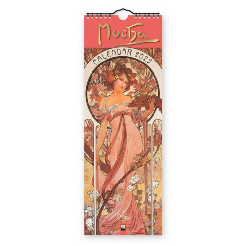 Flame Tree Publishing - Alphonse Mucha – Alfons Mucha – Slimline-Kalender 2023