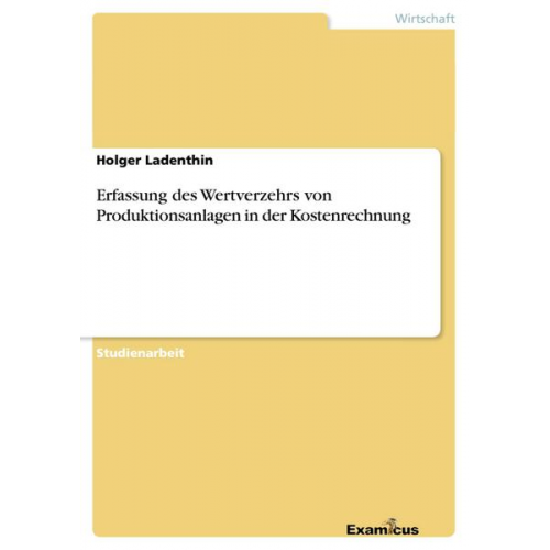 Holger Ladenthin - Erfassung des Wertverzehrs von Produktionsanlagen in der Kostenrechnung