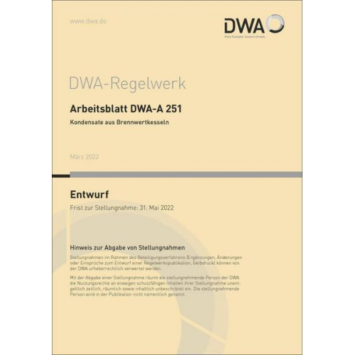 Arbeitsblatt DWA-A 251 Kondensate aus Brennwertkesseln (Entwurf)