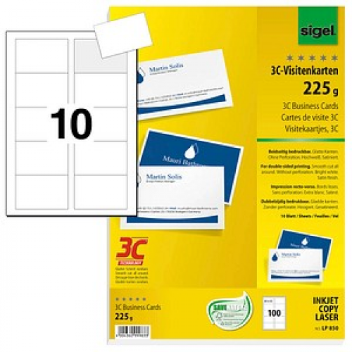 100 SIGEL Visitenkarten LP850 satiniert weiß 225 g/qm