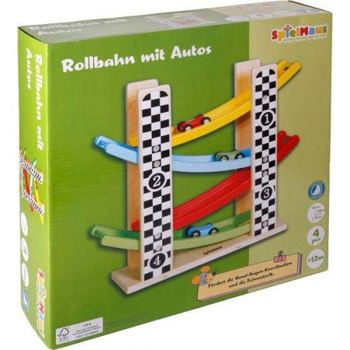 SpielMaus Holz Rollbahn mit Autos