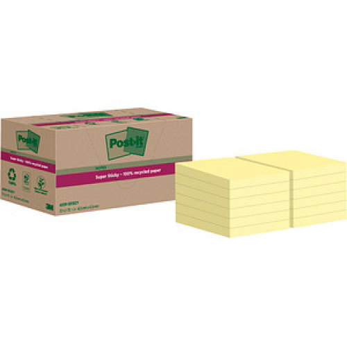 Post-it® Super Sticky Recycling Notes Haftnotizen extrastark gelb 12 Blöcke