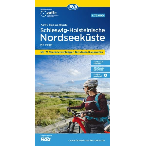 ADFC-Regionalkarte Schleswig-Holsteinische Nordseeküste mit Inseln, 1:75.000, mit Tagestourenvorschlägen, reiß- und wetterfest, E-Bike-geeignet, GPS-T