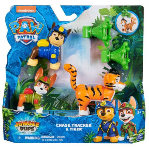 PAW Patrol Jungle Pups – Hero Pups Figuren-Set mit 2 Hundefiguren (Chase & Tracker) und einer Tiger-Figur mit Wurffunktion