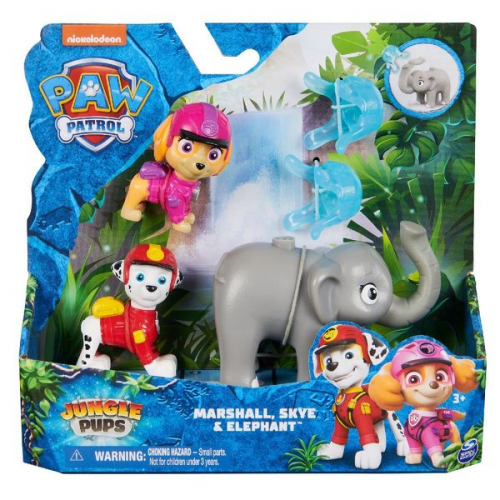 PAW Patrol Jungle Pups – Hero Pups Figuren-Set mit 2 Hundefiguren (Marshall & Skye) und einer Elefanten-Figur mit Wurffunktion