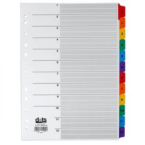 dots Ordnerregister Mylar Vollformat 1-12 farbig 12-teilig, 1 Satz