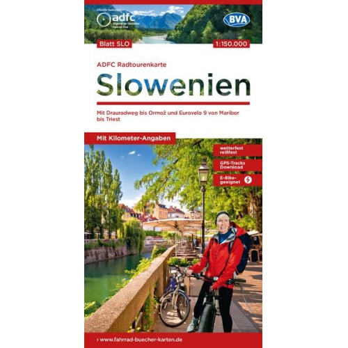 ADFC-Radtourenkarte SLO Slowenien 1:150.000, reiß- und wetterfest, E-Bike geeignet, GPS-Tracks Download, mit Kilometer-Angaben