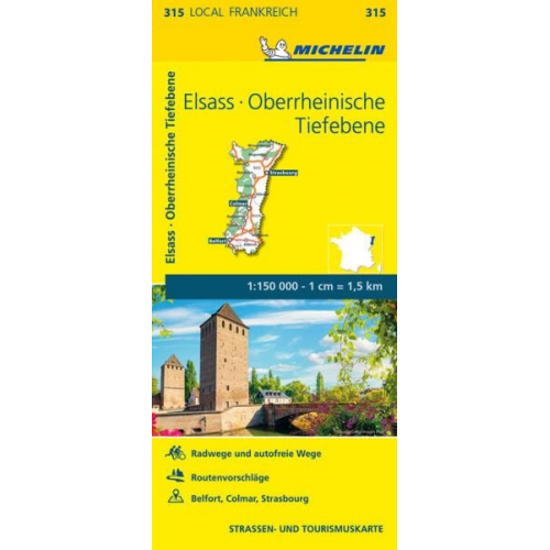 Michelin Localkarte Elsass Oberrheinische Tiefebene 1 : 150 000 (315)