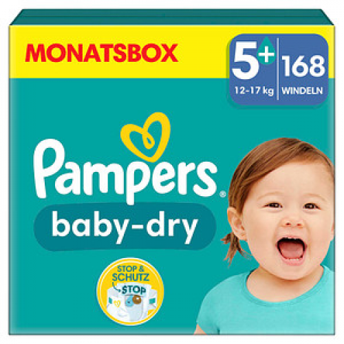 Pampers® Windeln baby-dry™ Monatsbox Größe Gr.5 (12-17 kg) für Babys und Kleinkinder, 168 St.