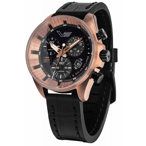 Vostok Europe 6S30-325E728 Herrenuhr Chronograph Solar Eclipse Schwarz/Rosé LE