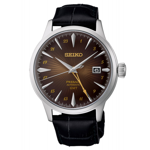 Seiko SSK039J1 Presage Herren-Automatikuhr GMT Cocktail Time Schwarz/Braun