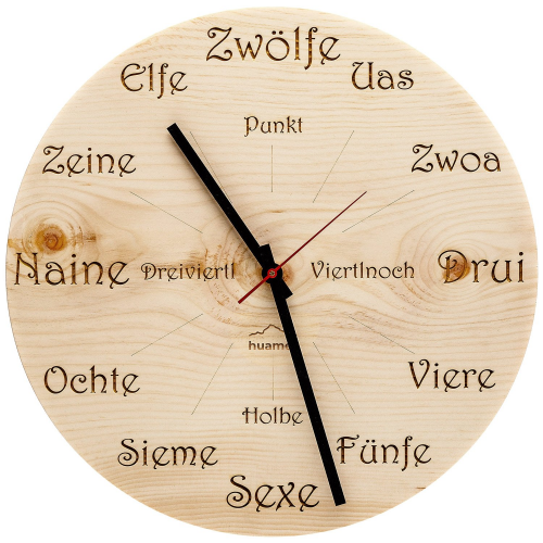 Huamet CH40-A-1605 Holz-Wanduhr Zirbe Dialekt Rund