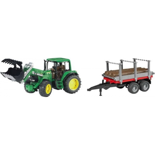 J.D. 6920 Traktor mit Frontl. + Holztransportanhänger