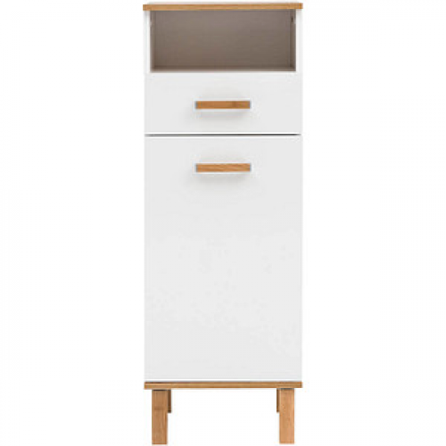 MÖBELPARTNER Badschrank Padua 142178 weiß glanz, eiche landhaus 40,4 x 35,0 x 114,5 cm