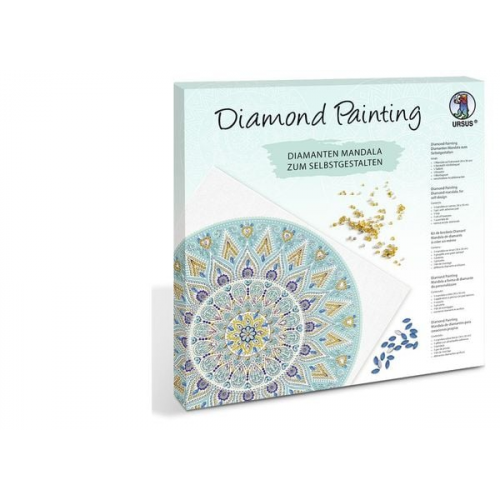 URSUS Erwachsenen Bastelsets Diamond Painting Diamanten Mandala, hellblau/taupe/weiß (Set 5)