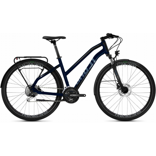 GHOST Square Trekking Essential, 9 Gang Kettenschaltung, Damenfahrrad, Trapez, Modell 2021, 28 Zoll 47 cm blue/black/gray