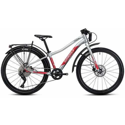 GHOST Kato 24 Pro EQ, 10 Gang Kettenschaltung, Jugendfahrrad, Diamant, Modell 2024, 24 Zoll 30 cm rainbow silver/riot red - glossy