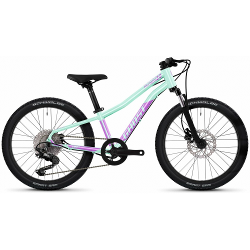 GHOST Lanao 20 Full Party, 10 Gang Kettenschaltung, Jugendfahrrad, Diamant, Modell 2024, 20 Zoll 25 cm light mint pearl/fogbow purple - glossy