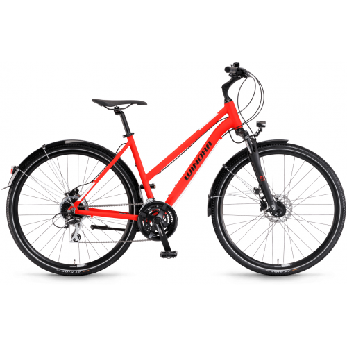 Winora Domingo 24 Sport, 24 Gang Kettenschaltung, Damenfahrrad, Trapez, Modell 2022/2023, 28 Zoll 44 cm red matte