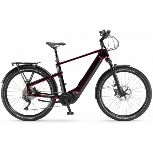 WINORA Yakun X10E (625 Wh), 10 Gang Kettenschaltung, Herrenfahrrad, Diamant, Modell 2024, 27,5 Zoll 55 cm darkred