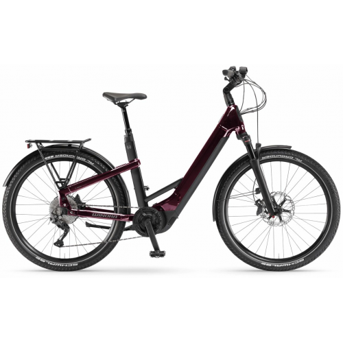 WINORA Yakun X10E (625 Wh), 10 Gang Kettenschaltung, Damenfahrrad, Deep, Modell 2024, 27,5 Zoll 55 cm darkred