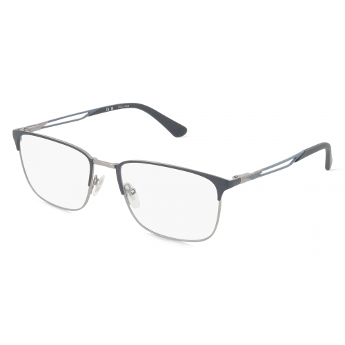 Police POIVPLF07 Herren-Brille inkl. Gläser Vollrand Eckig Metall-Gestell 56mm/18mm/145mm, silber