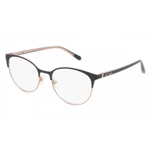 Fossil 7041 Damen-Brille inkl. Gläser Vollrand Panto Metall-Gestell 52mm/17mm/145mm, schwarz