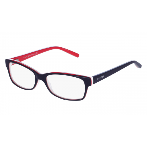 Tommy Hilfiger TH1018 Unisex-Brille inkl. Gläser Vollrand Eckig Acetat-Gestell 52mm/16mm/140mm, blau