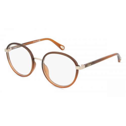 Chloé CH0033O Unisex-Brille inkl. Gläser Vollrand Rund Bio-Kunststoff-Gestell 51mm/18mm/140mm, Braun