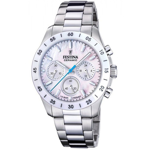 Festina F20693/1 Damenuhr Chronograph Stahl/Perlmutt Weiß