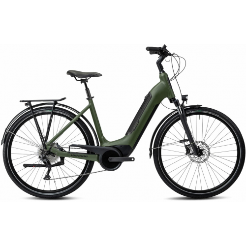 WINORA Tria 10 (500 Wh), 10 Gang Kettenschaltung, Damenfahrrad, Deep, Modell 2024, 28 Zoll 46 cm mossgreen matt