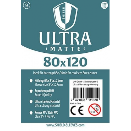 Shield Sleeves 1027386 - Shield Ultra Matte 9, 100 Super Sleeves für Kartengröße 80 x 120 mm, Spielkarten-Schutzhüllen