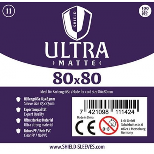 Shield Sleeves 1027385 - Shield Ultra Matte 11, 100 Super Sleeves für Kartengröße 80 x 80 mm, Spielkarten-Schutzhüllen