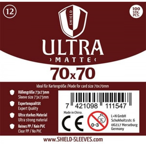 Shield Sleeves 1027382 - Shield Ultra Matte 12, 100 Super Sleeves für Kartengröße 70 x 70 mm, Spielkarten-Schutzhüllen