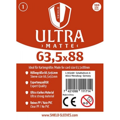 Shield Sleeves 1027377 - Shield Ultra Matte 1, 100 Super Sleeves für Kartengröße 63,5 x 88 mm, Spielkarten-Schutzhüllen