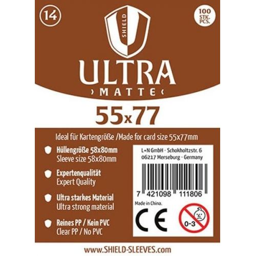 Shield Sleeves 1027373 - Shield Ultra Matte 14, 100 Super Sleeves für Kartengröße 55 x 77 mm, Spielkarten-Schutzhüllen