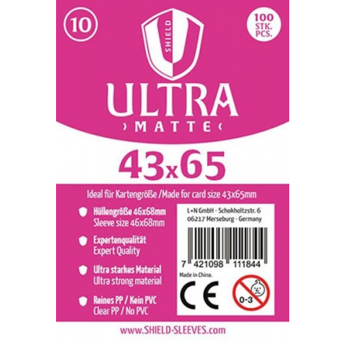 Shield Sleeves 1027372 - Shield Ultra Matte 10, 100 Super Sleeves für Kartengröße 43 x 65 mm, Spielkarten-Schutzhüllen