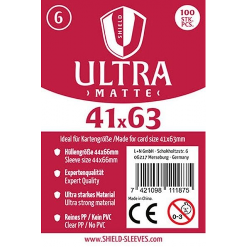 Shield Sleeves 1027370 - Shield Ultra Matte 6, 100 Super Sleeves für Kartengröße 41 x 63 mm, Spielkarten-Schutzhüllen