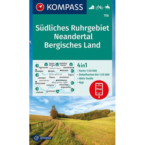 KOMPASS Wanderkarte 756 Südliches Ruhrgebiet, Neandertal, Bergisches Land 1:50.000