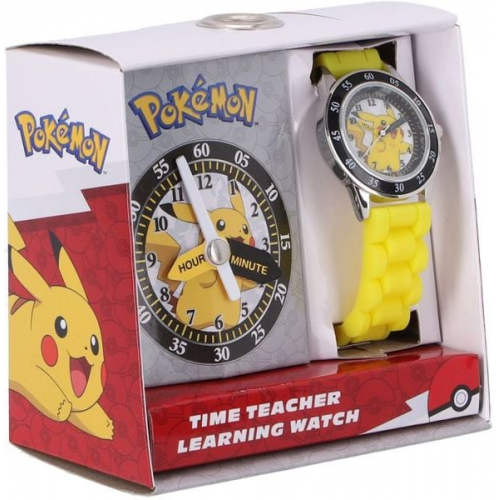 Accutime Kinderuhr Pokémon Pikachu, Analoge Armbanduhr mit beschrifteten Zeige