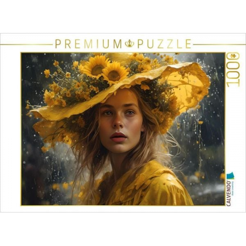 CALVENDO Puzzle Frau mit Sonnenblumen am Hut | 1000 Teile Lege-Größe 64x48cm Foto-Puzzle für glückliche Stunden