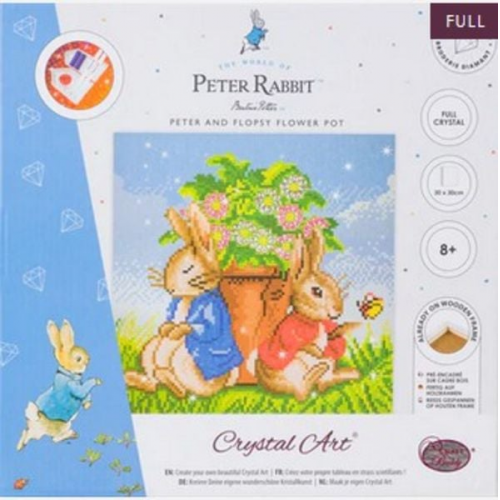 Craft Buddy CAK-PRBT31M - Crystal Art Canvas Kit, Peter Rabbit, Peter and Flopsy Flower Pot, 30x30 cm, Diamond Painting, Keilrahmen-Set