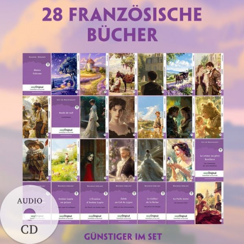 Maurice Leblanc Guy de Maupassant Prosper Merimée Emile Zola Charles Perrault - 28 französische Bücher (28 Bücher + Audio-CDs) - Frank-Lesemethode - Kommentierte zweisprachige Ausgabe Französisch-Deutsch