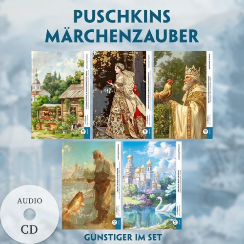 Alexander Puschkin - 5 Puschkins Märchenzauber (5 Bücher + Audio-CDs) - Frank-Lesemethode - Kommentierte zweisprachige Ausgabe Russisch-Deutsch