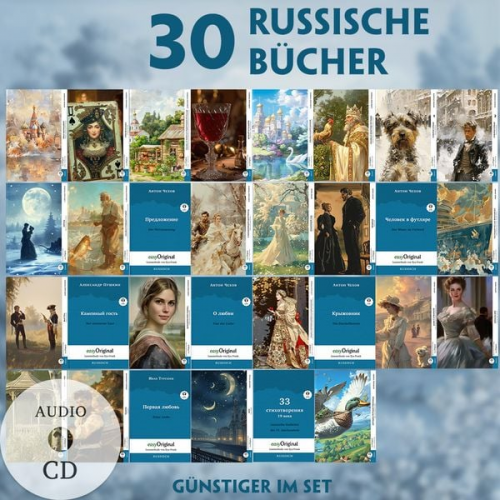 Anton Pawlowitsch Tschechow Nikolai Wassiljewitsch Gogol Alexander Puschkin Iwan Turgenew Michail Bulgakow - 30 russische Bücher (30 Bücher + Audio-CDs) - Frank-Lesemethode - Kommentierte zweisprachige Ausgabe Russisch-Deutsch