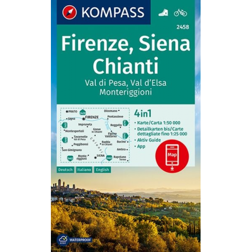 KOMPASS Wanderkarte 2458 Firenze, Siena, Chianti, Val di Pesa, Val d'Elsa, Monteriggioni 1:50.000