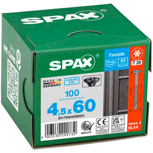 SPAX® Fassadenschrauben T20 Linsenkopf BLAX A2 4,5 mm x 60 mm, 100 St.